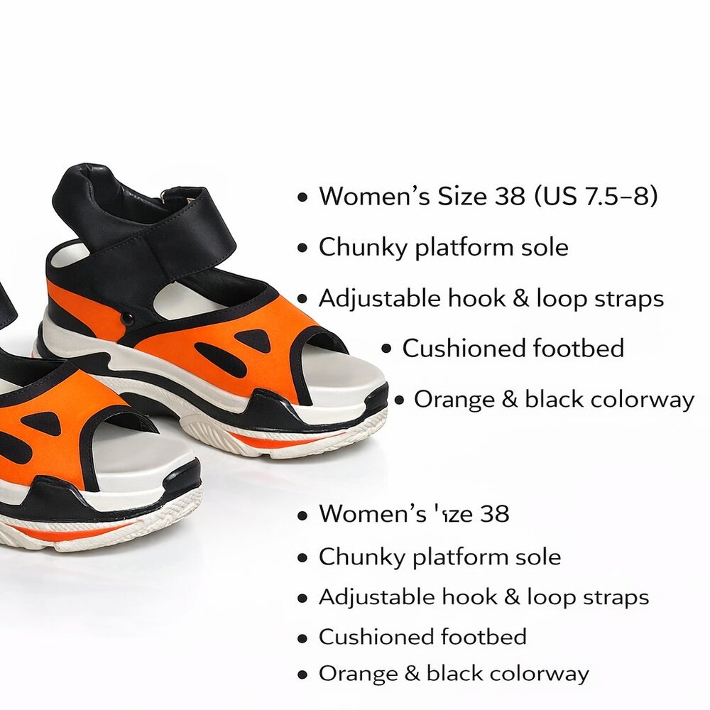 Womens Platform Sport Sandals Orange Black Chunky Size 38 (US 7.5-8)